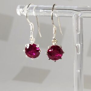 Ruby Dangle Earrings Sterling Silver